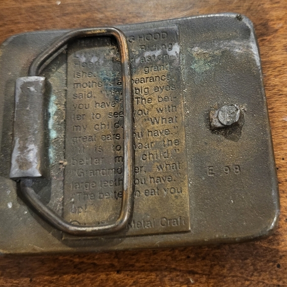 Vintage 1970s Indiana Metal Craft Little Red Riding Hood Bad Wolf Belt Buckle - Picture 3 of 6